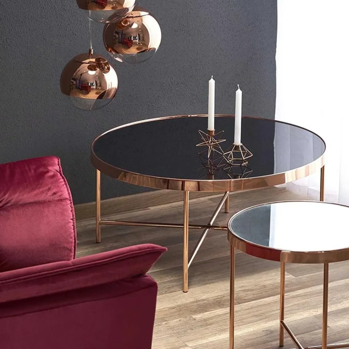 Garnero Arredamenti Tavolino da salotto design rotondo 42x42cm acciaio rame Roros