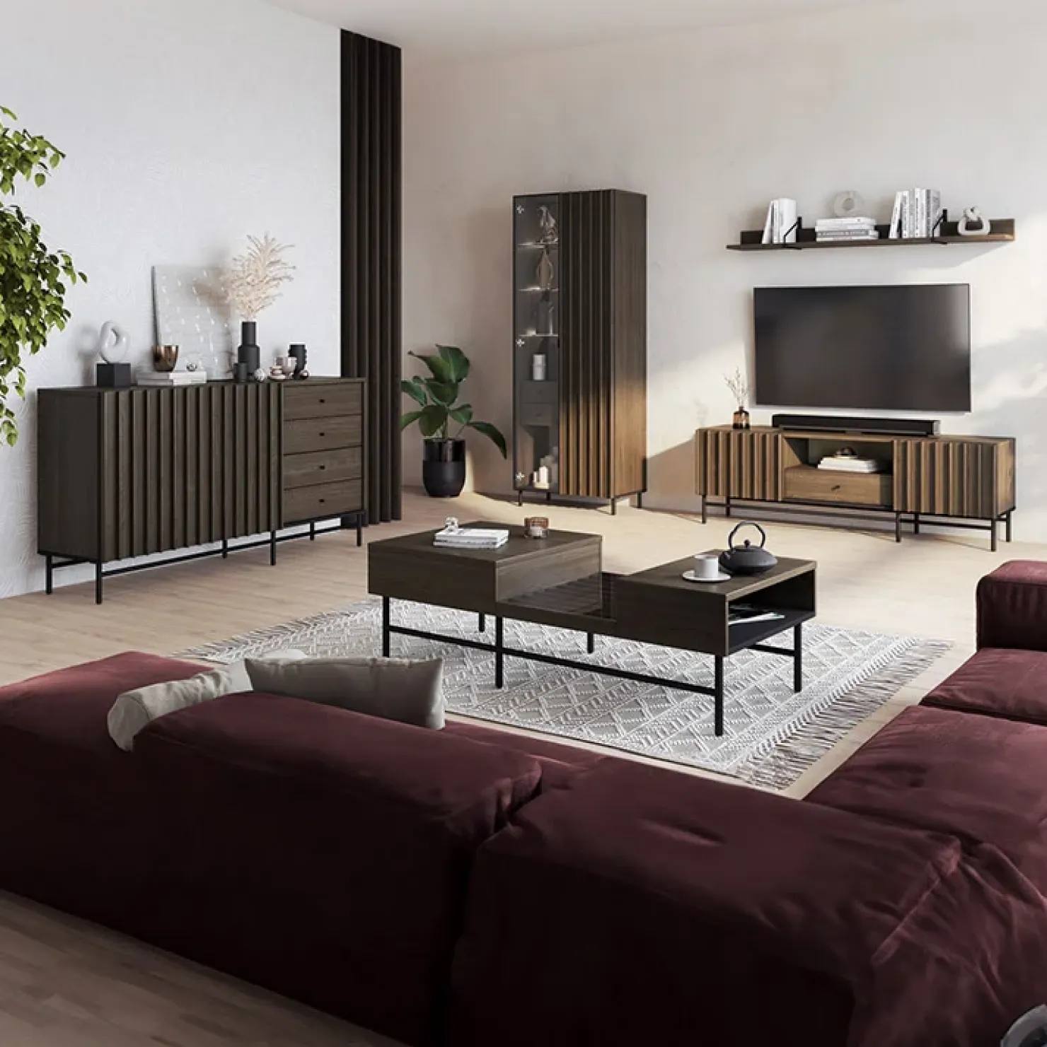 Garnero Arredamenti Tavolino da salotto doppio cassetti 134x40cm wengè Blackwood Hot