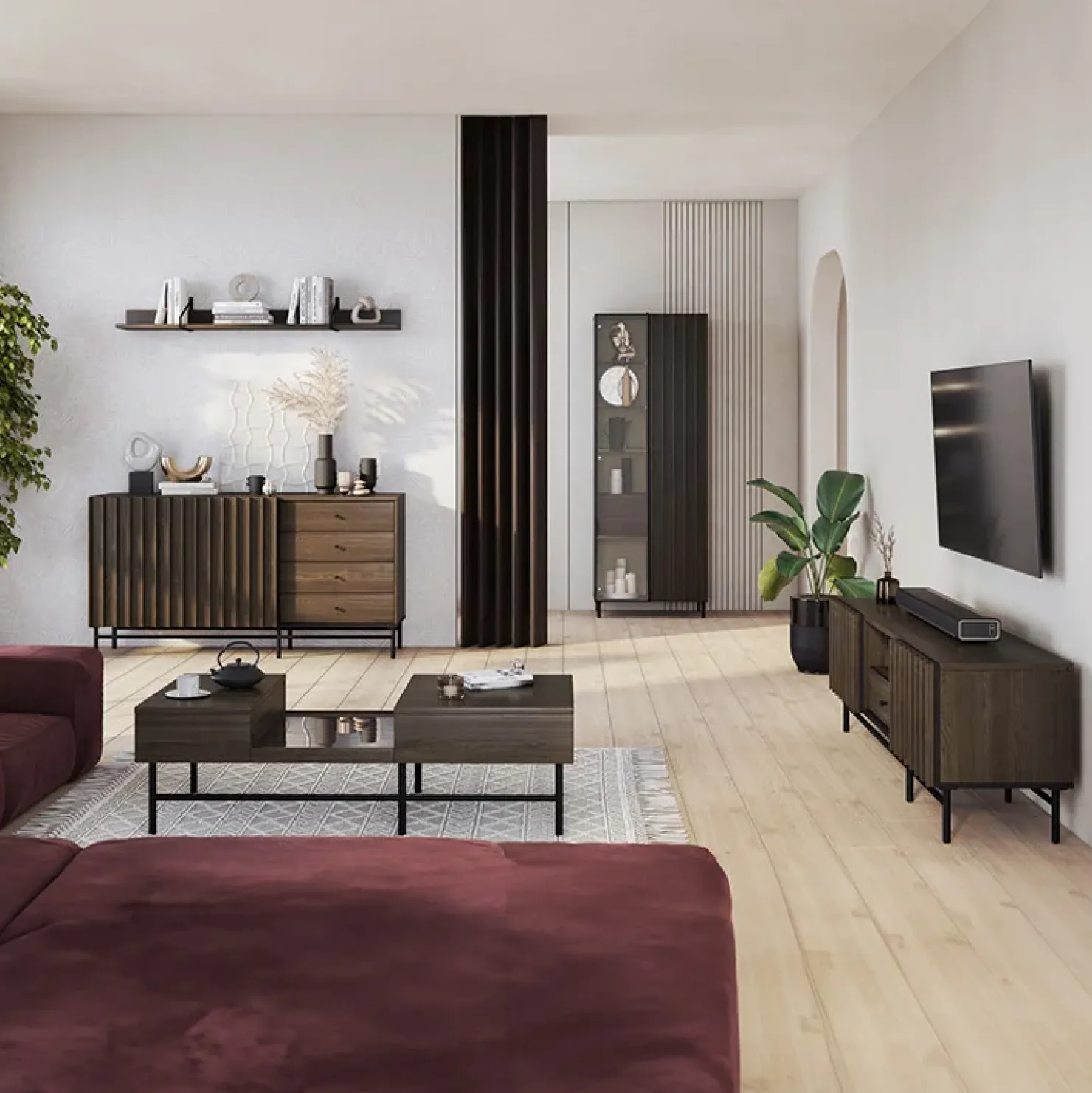 Garnero Arredamenti Tavolino da salotto doppio cassetti 134x40cm wengè Blackwood Hot