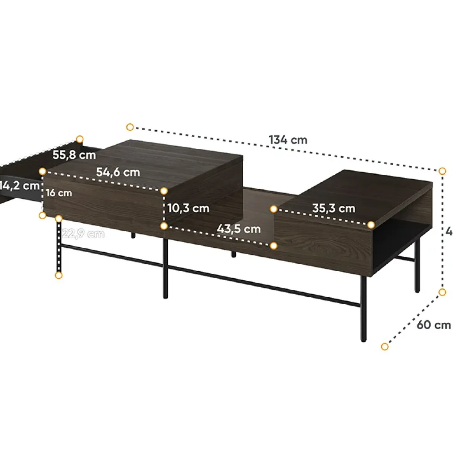 Garnero Arredamenti Tavolino da salotto doppio cassetti 134x40cm wengè Blackwood Hot