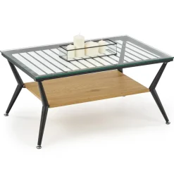 Garnero Arredamenti Tavolino da salotto in vetro moderno 80x38h cm rovere miele nero Ribe Online