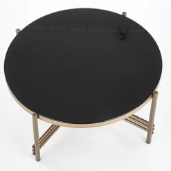 Garnero Arredamenti Tavolino da salotto in vetro rotondo 80x80cm nero oro Flam Sale