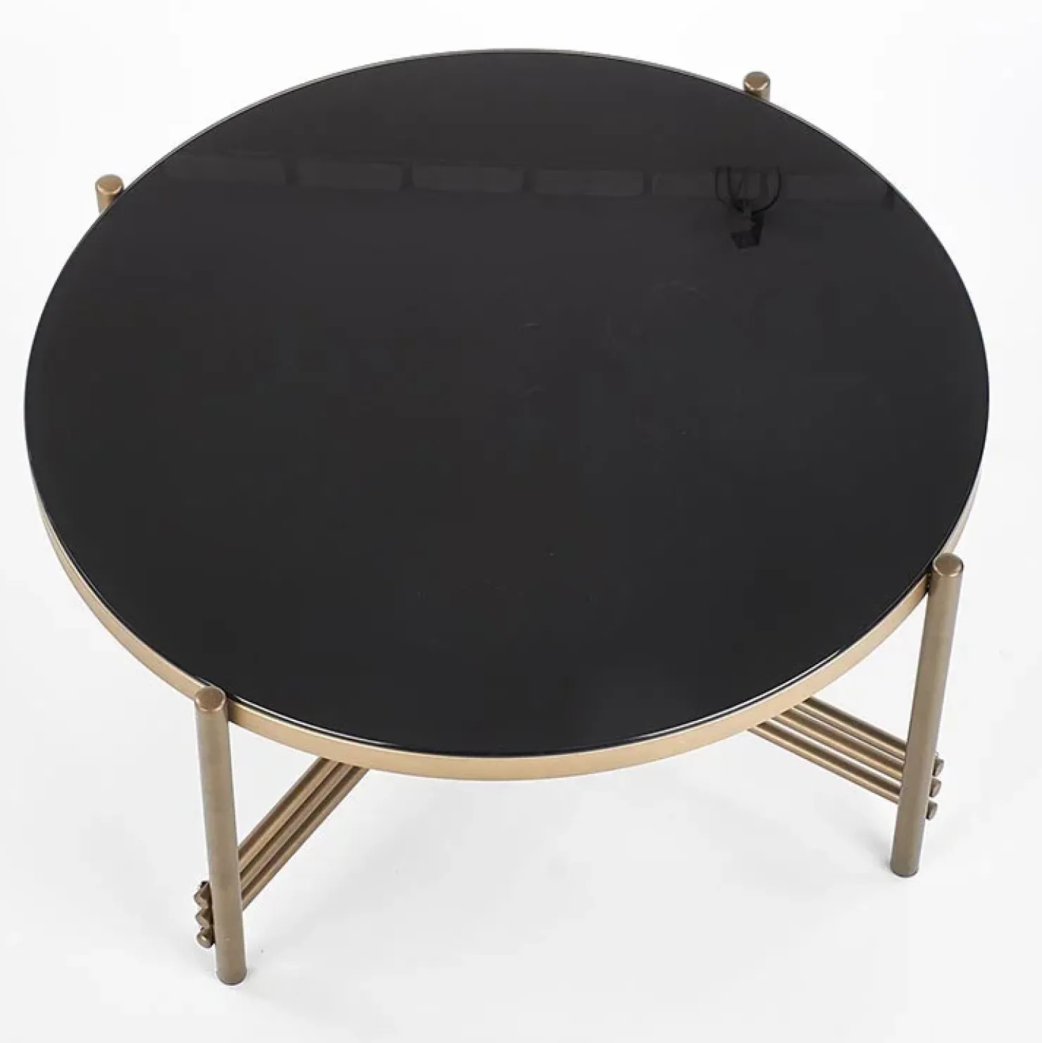 Garnero Arredamenti Tavolino da salotto in vetro rotondo 80x80cm nero oro Flam Sale