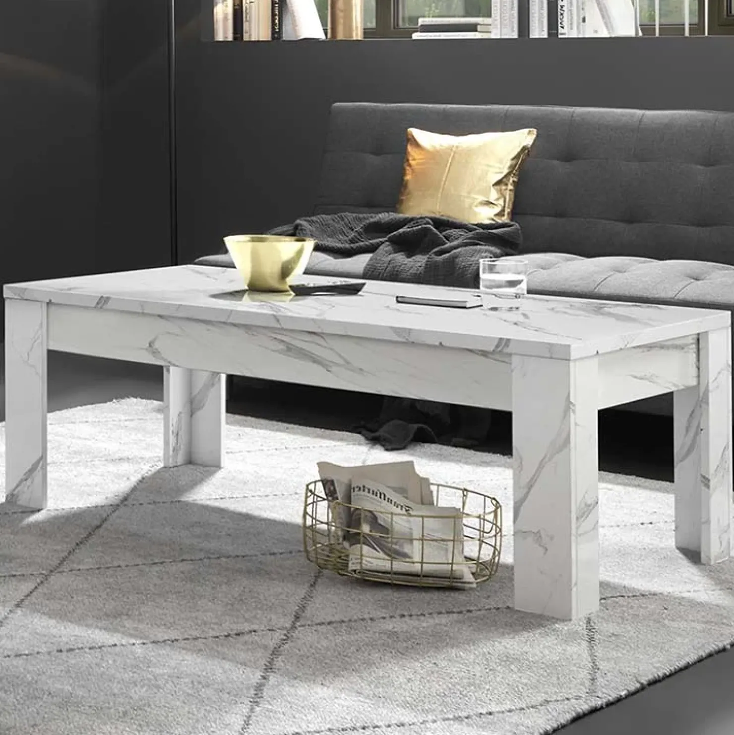 Garnero Arredamenti Tavolino da salotto moderno design 122x65cm marmo bianco Viking Discount