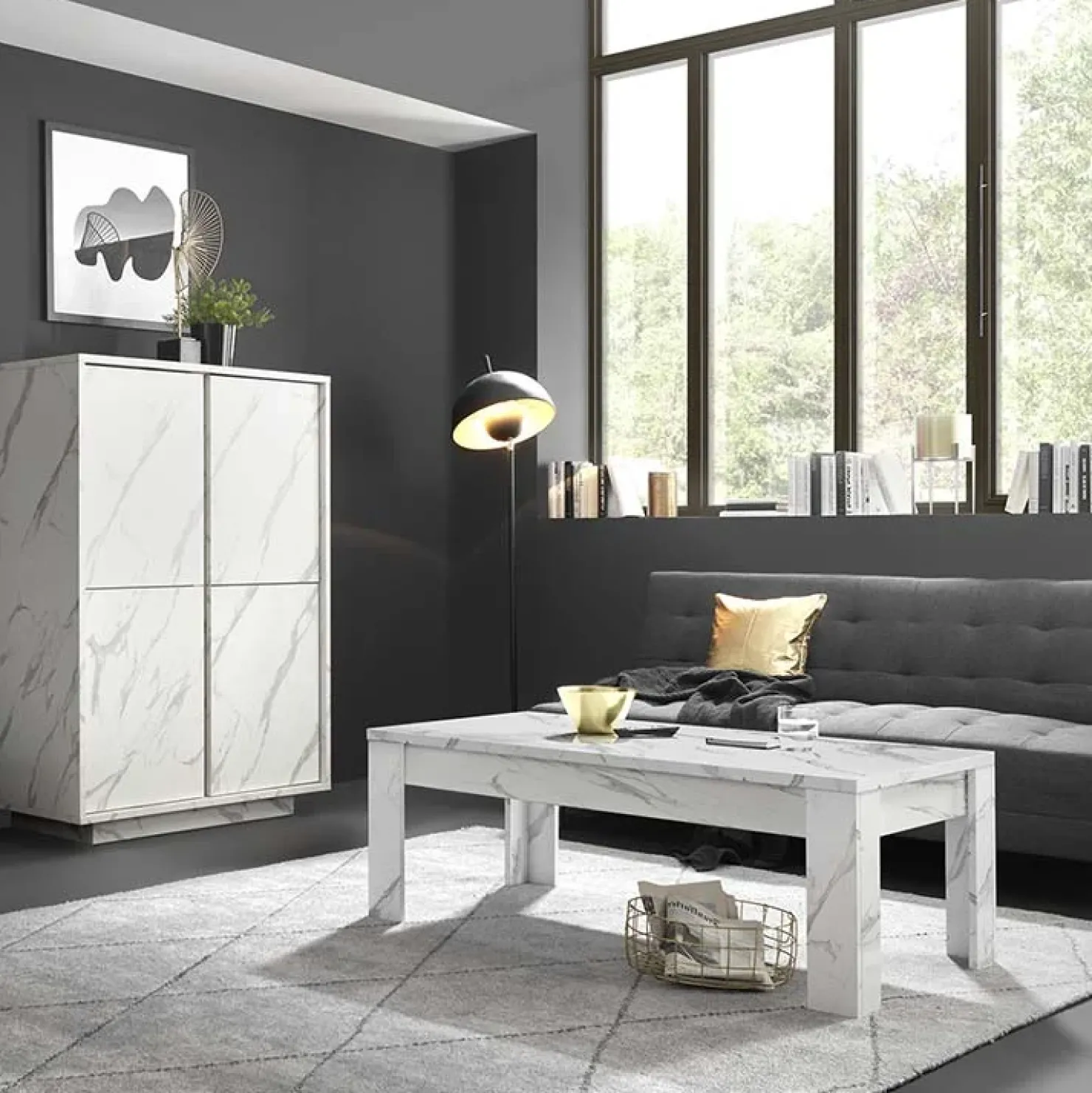 Garnero Arredamenti Tavolino da salotto moderno design 122x65cm marmo bianco Viking Discount