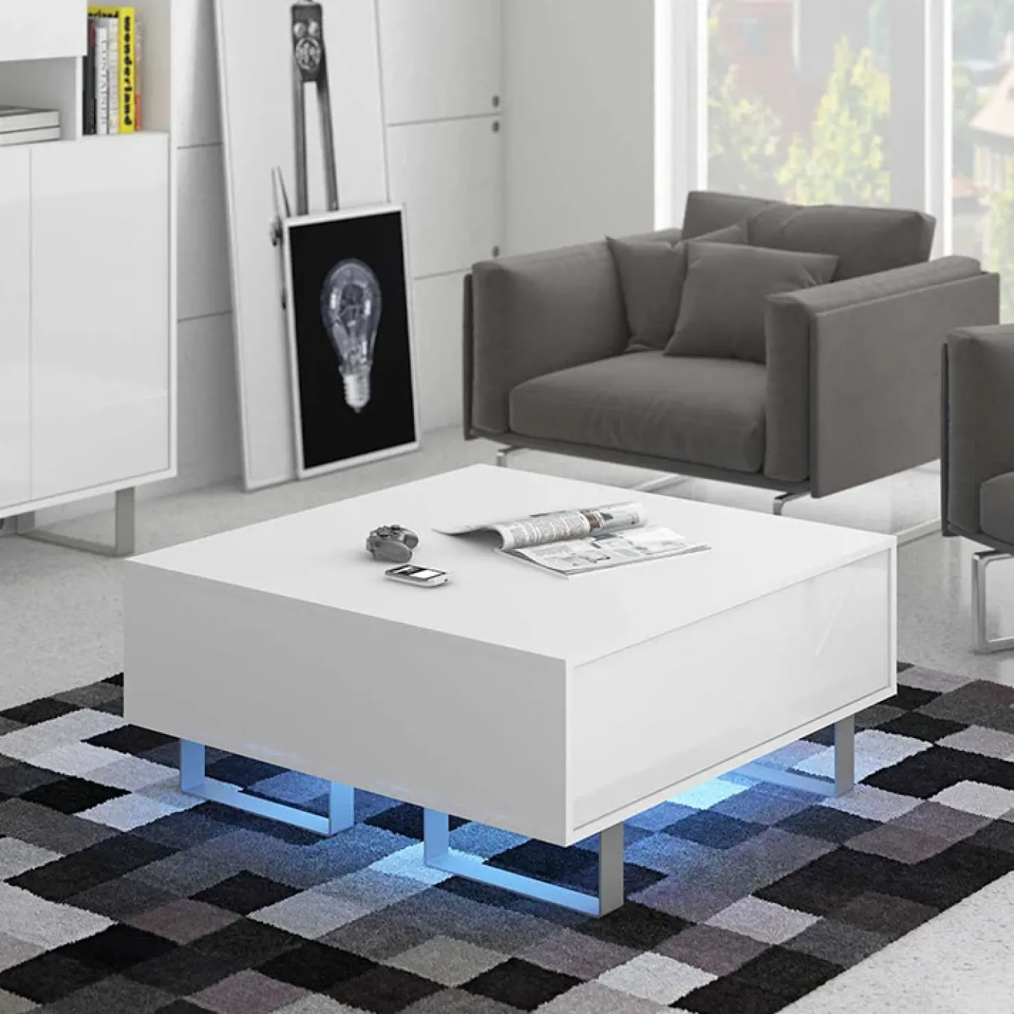 Garnero Arredamenti Tavolino da salotto moderno 85x85cm bianco opaco e lucido Milo Bianco Opaco - Bianco Lucido Clearance