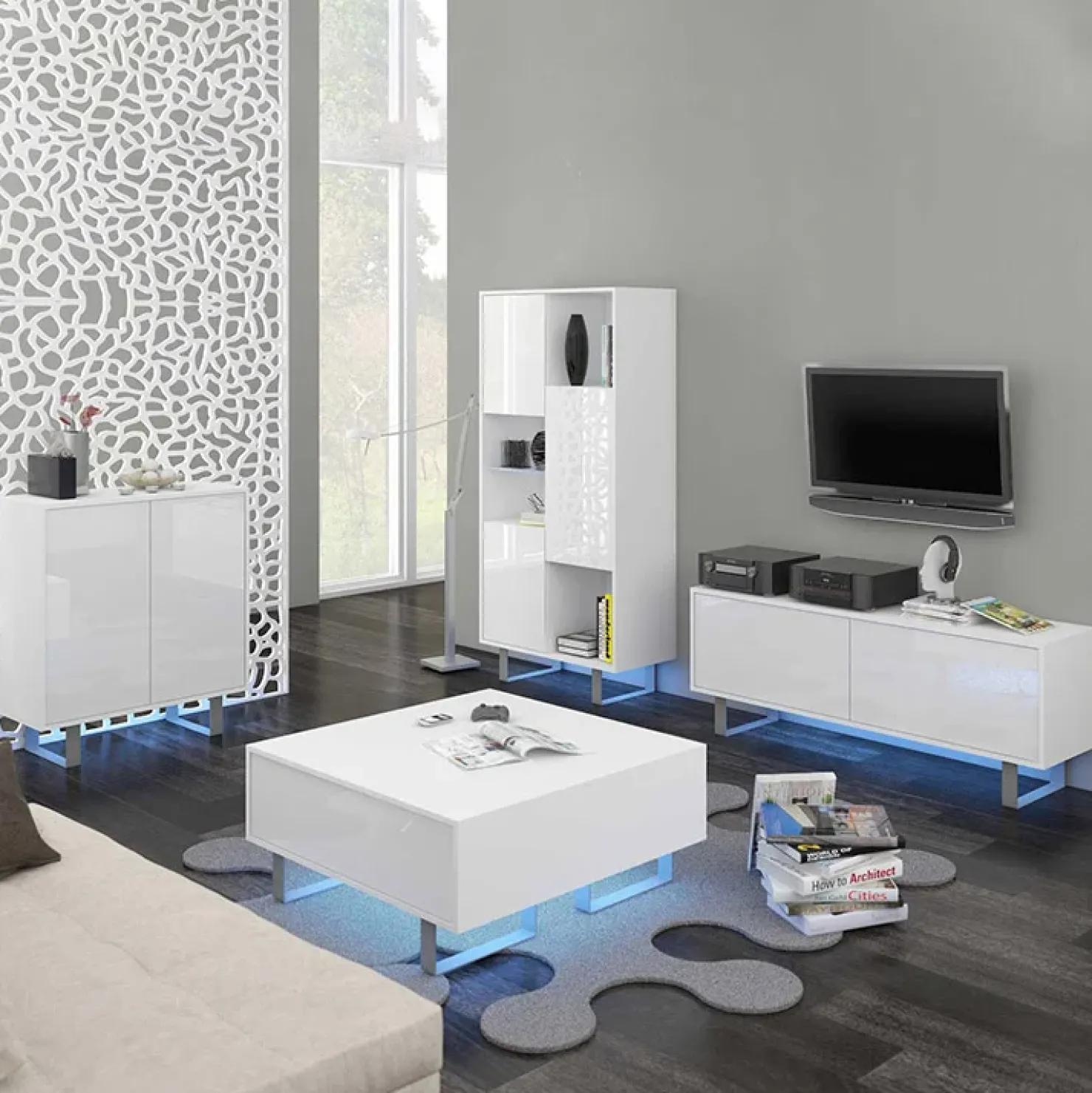 Garnero Arredamenti Tavolino da salotto moderno 85x85cm bianco opaco e lucido Milo Bianco Opaco - Bianco Lucido Clearance