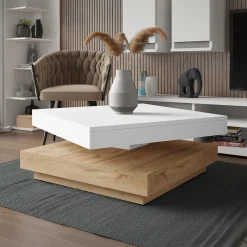 Garnero Arredamenti Tavolino da salotto quadrato 70x70cm rotante rovere bianco Rotol Bianco Opaco - Rovere New