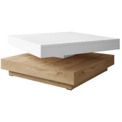 Garnero Arredamenti Tavolino da salotto quadrato 70x70cm rotante rovere bianco Rotol Bianco Opaco - Rovere New