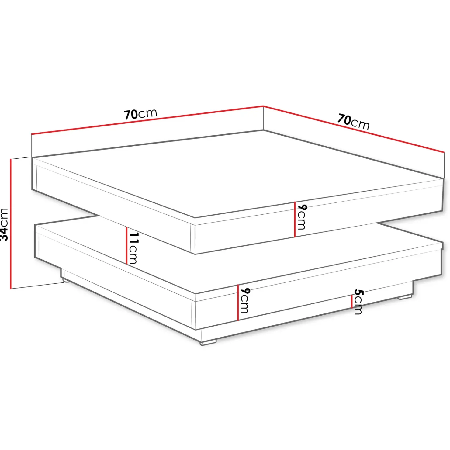 Garnero Arredamenti Tavolino da salotto quadrato 70x70cm rotante rovere bianco Rotol Bianco Opaco - Rovere New