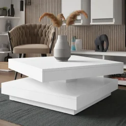 Garnero Arredamenti Tavolino da salotto quadrato 70x70cm rotante bianco Rotol Bianco Opaco Online