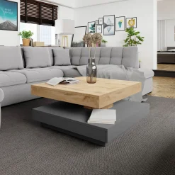 Garnero Arredamenti Tavolino da salotto quadrato 70x70cm rotante rovere grafite Rotol Rovere - Grafite New