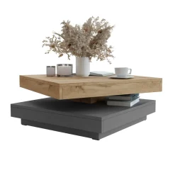 Garnero Arredamenti Tavolino da salotto quadrato 70x70cm rotante rovere grafite Rotol Rovere - Grafite New