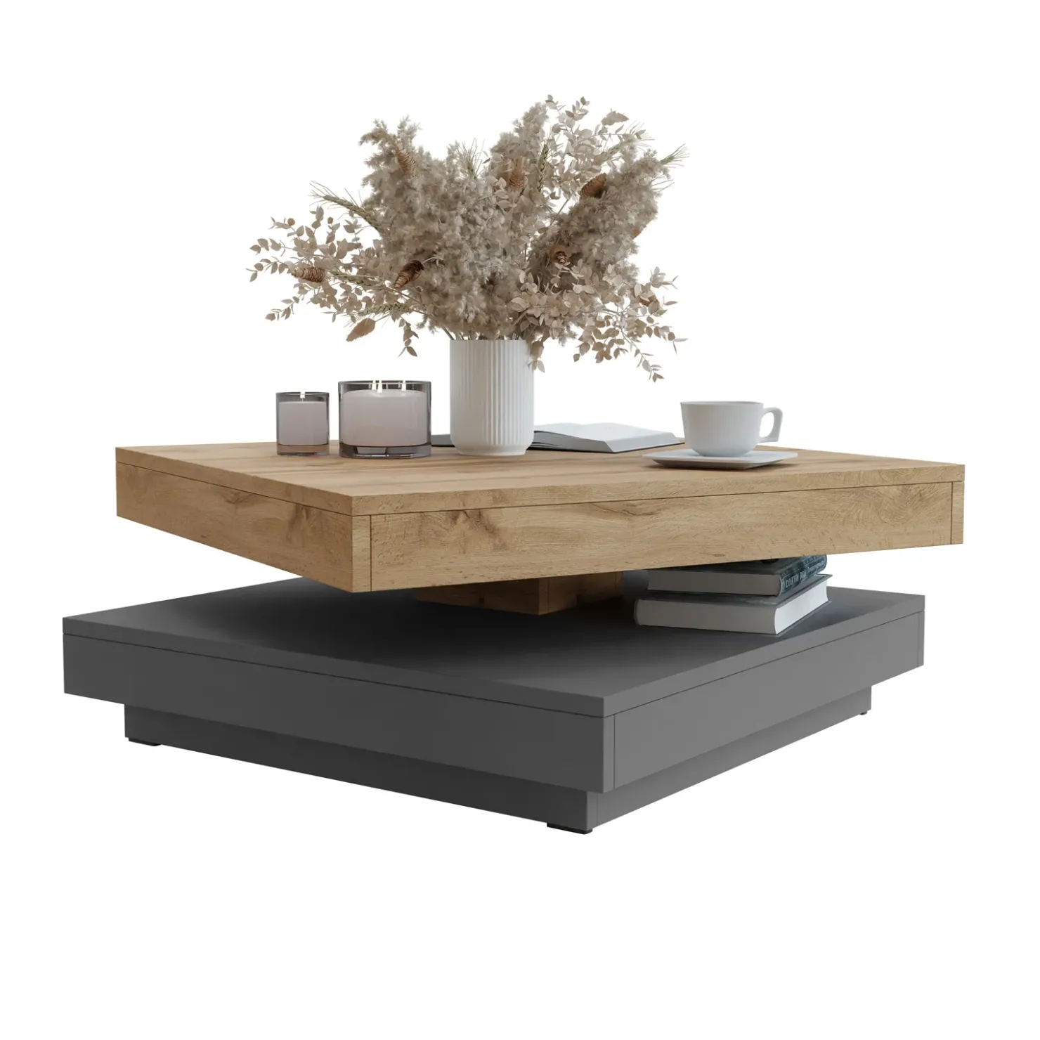 Garnero Arredamenti Tavolino da salotto quadrato 70x70cm rotante rovere grafite Rotol Rovere - Grafite New