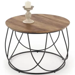 Garnero Arredamenti Tavolino da salotto rotondo moderno design 60x60cm noce nero Silver Outlet