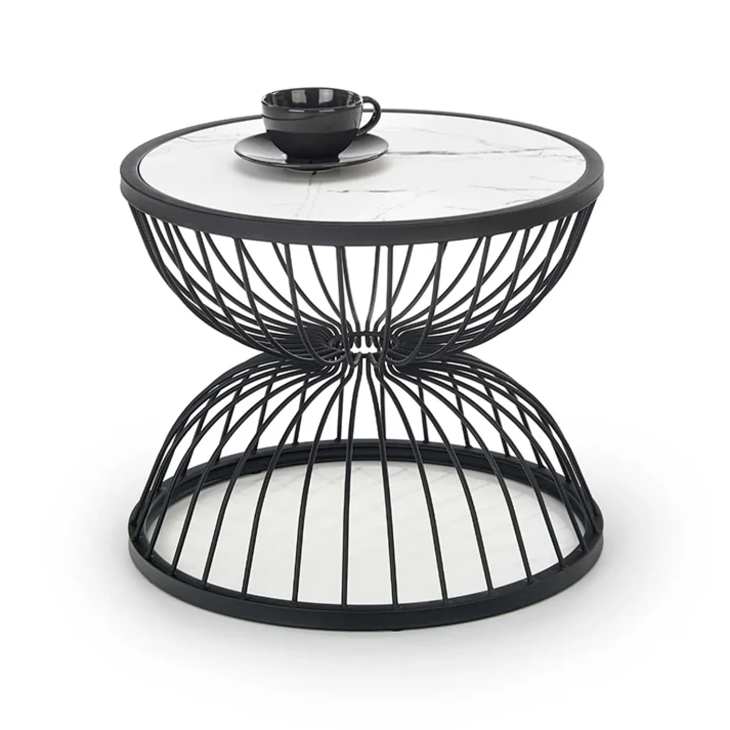 Garnero Arredamenti Tavolino da salotto rotondo 50x40cm in vetro marmo bianco nero Chiquita Clearance