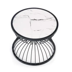 Garnero Arredamenti Tavolino da salotto rotondo 50x40cm in vetro marmo bianco nero Chiquita Clearance