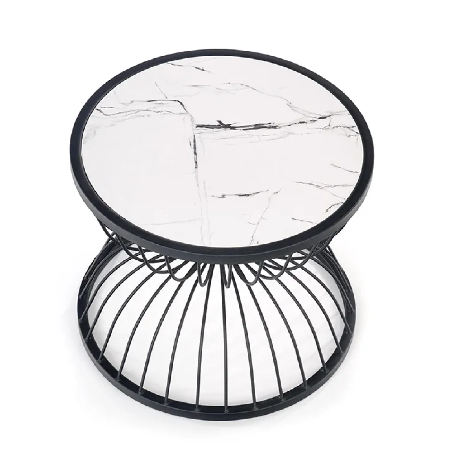 Garnero Arredamenti Tavolino da salotto rotondo 50x40cm in vetro marmo bianco nero Chiquita Clearance