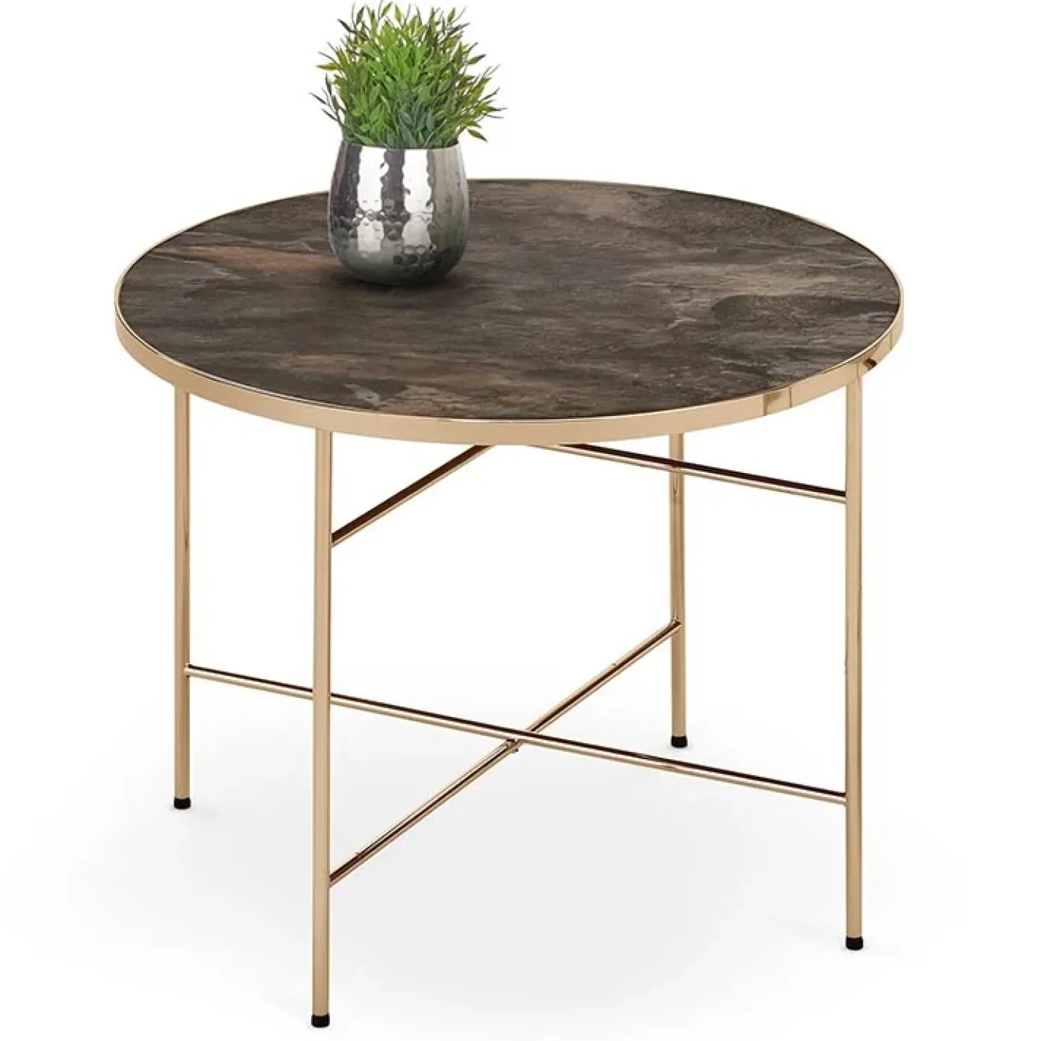 Garnero Arredamenti Tavolino da salotto rotondo moderno 60x60cm marmo scuro oro Holar Online