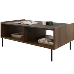 Garnero Arredamenti Tavolino da salotto 97x60 cm 2 vani a giorno piano effetto marmo nero noce Caliva Discount