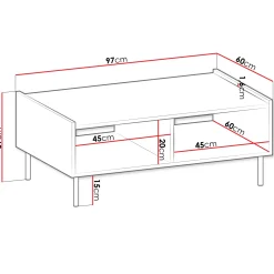 Garnero Arredamenti Tavolino da salotto 97x60 cm 2 vani a giorno piano effetto marmo nero noce Caliva Discount