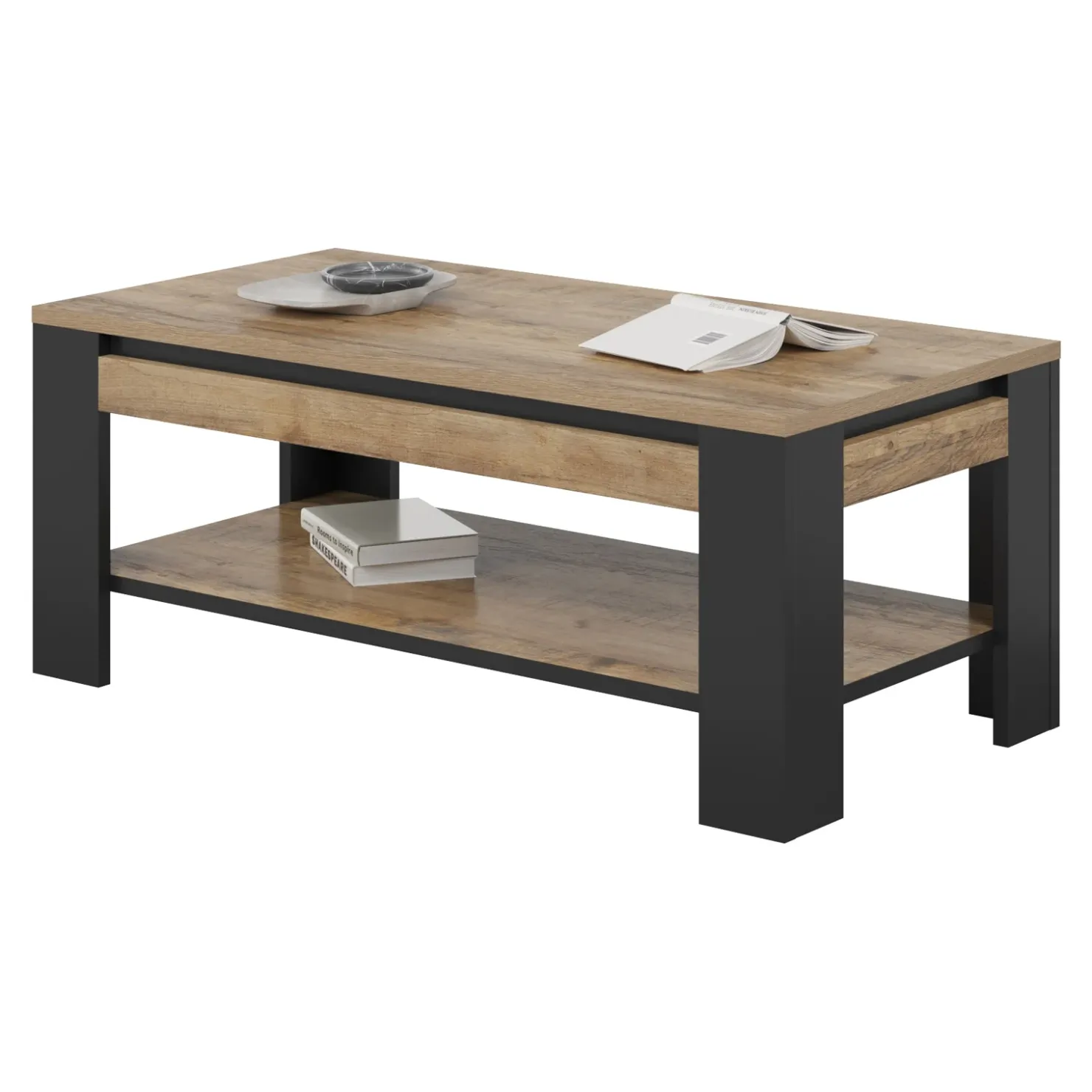 Garnero Arredamenti Tavolino da salotto 120x60 cm moderno rovere rustico nero Ilyssa Discount