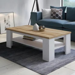 Garnero Arredamenti Tavolino da salotto 130x67cm 1 ripiano moderno bianco frassinato rovere Islen Bianco Opaco - Rovere Outlet