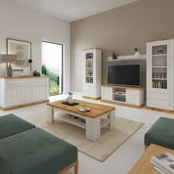 Garnero Arredamenti Tavolino da salotto 130x67cm 1 ripiano moderno bianco frassinato rovere Islen Bianco Opaco - Rovere Outlet