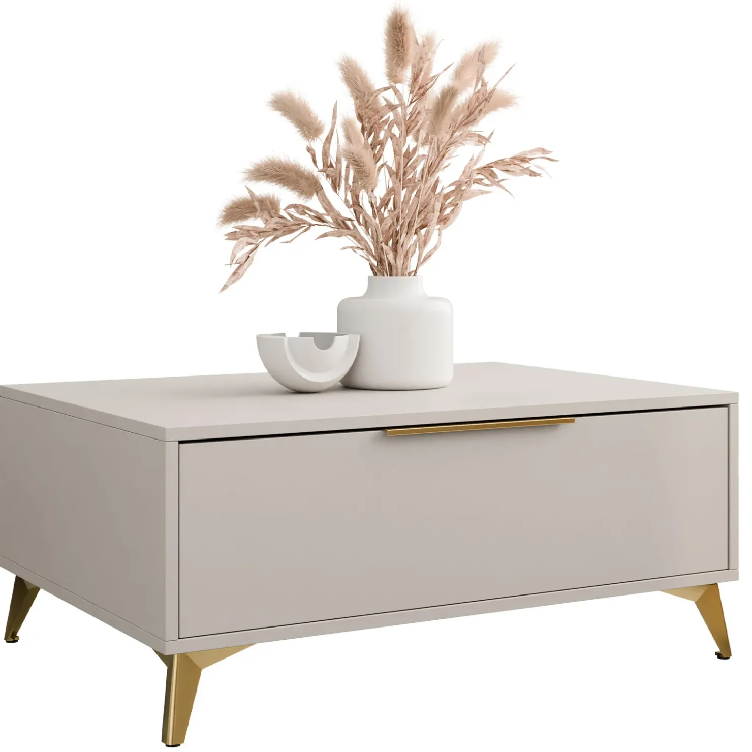 Garnero Arredamenti Tavolino da salotto 104x45cm 2 cassetti a frontale unico beige Miriam