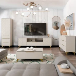 Garnero Arredamenti Tavolino da salotto 104x45cm 2 cassetti a frontale unico beige Miriam