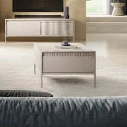 Garnero Arredamenti Tavolino da salotto 68x49cm 1 cassetto cannettato Ciar Beige New