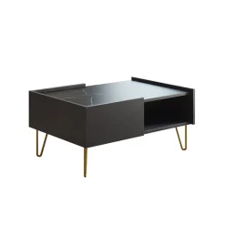 Garnero Arredamenti Tavolino da salotto 97x45cm 2 cassetti 1 vano a giorno grafite marmo nero Visby Discount