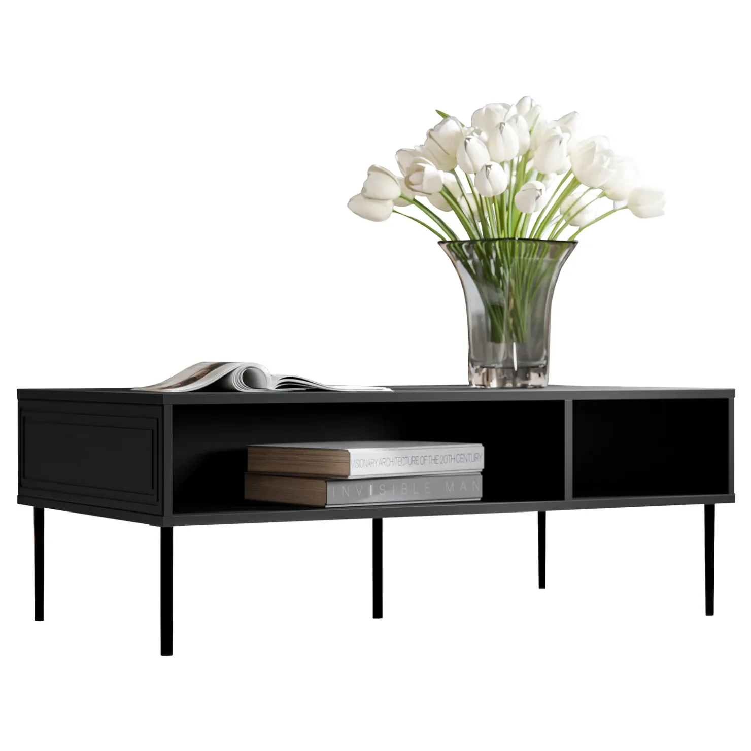 Garnero Arredamenti Tavolino da salotto 110x40cm 2 vani Stark Nero Opaco Online