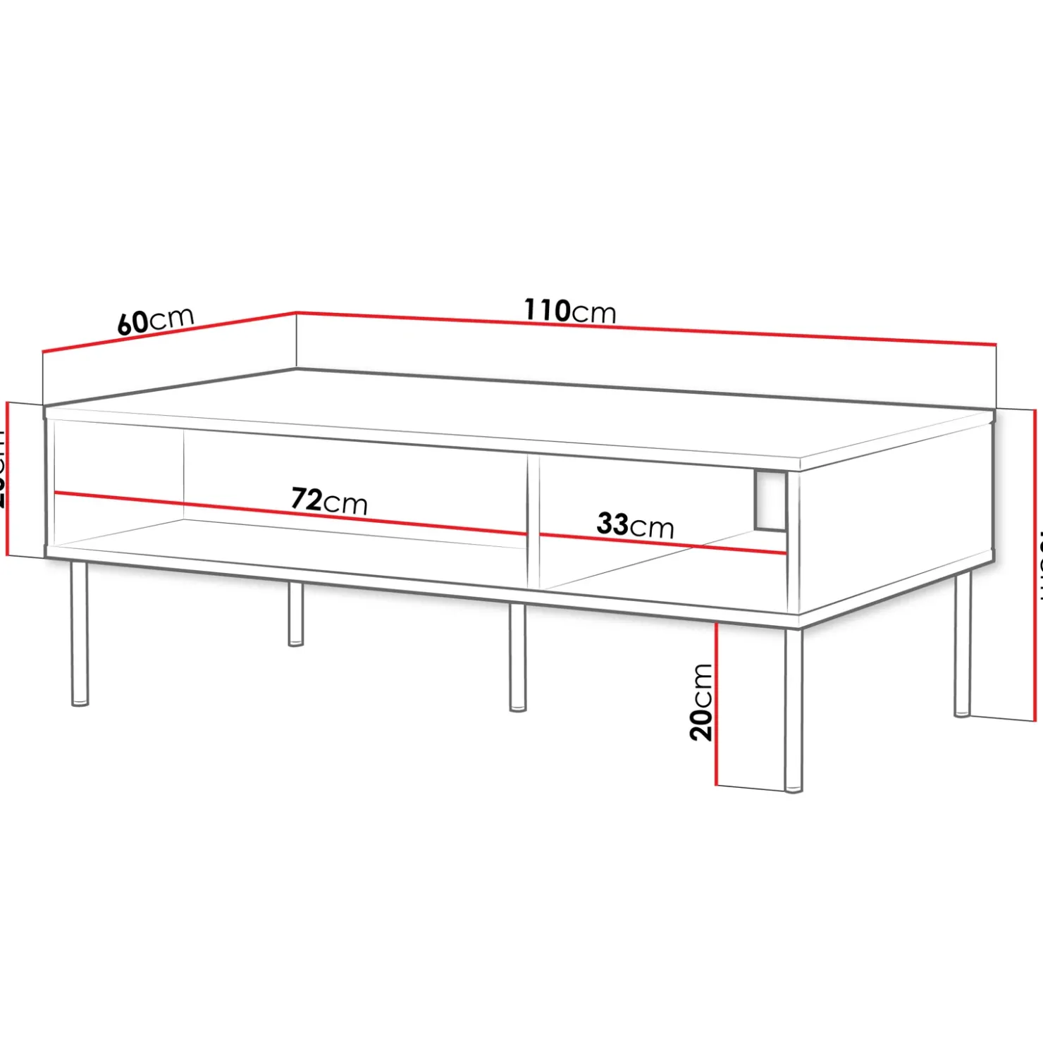 Garnero Arredamenti Tavolino da salotto 110x40cm 2 vani Stark Nero Opaco Online