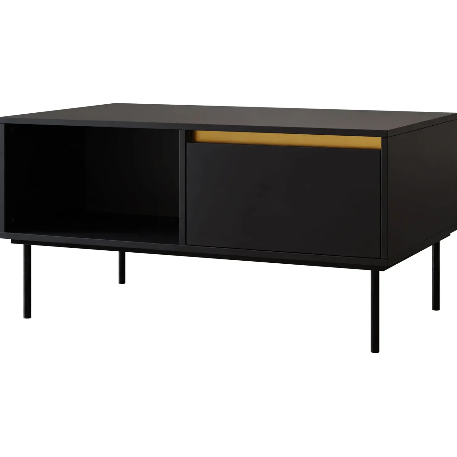 Garnero Arredamenti Tavolino da salotto 100x50cm 1 anta nero oro Praga Nero Opaco - Oro Sale