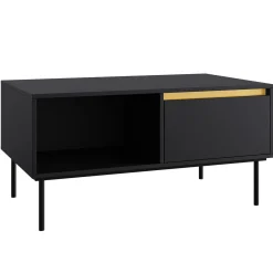 Garnero Arredamenti Tavolino da salotto 100x50cm 1 anta nero oro Praga Nero Opaco - Oro Sale