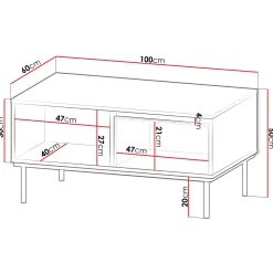 Garnero Arredamenti Tavolino da salotto 100x50cm 1 anta nero oro Praga Nero Opaco - Oro Sale