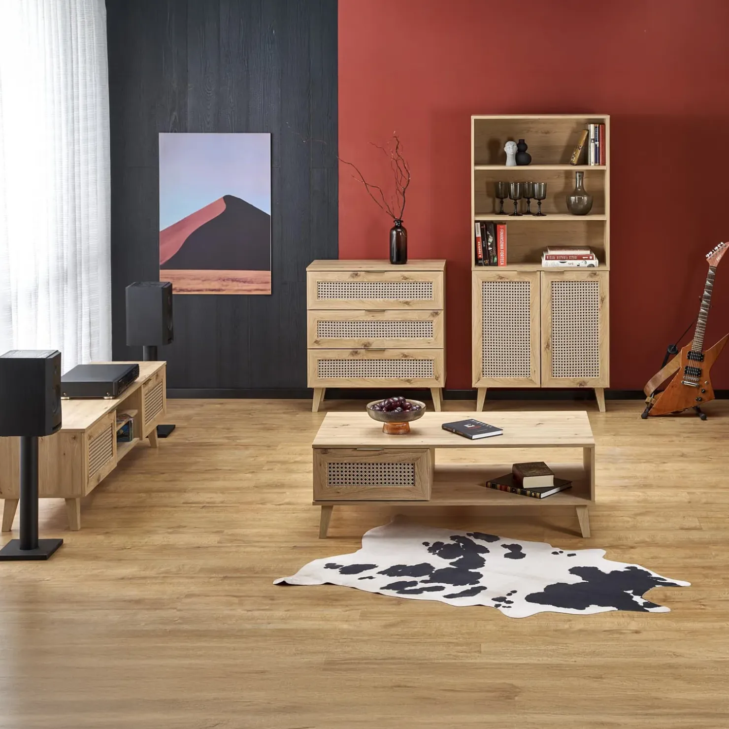 Garnero Arredamenti Tavolino da salotto 120x41cm 1 cassetto 1 vano a giorno moderno rovere Sombra Best