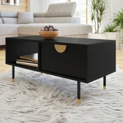 Garnero Arredamenti Tavolino da salotto 100x45cm 1 anta moderno nero Oriana Sale