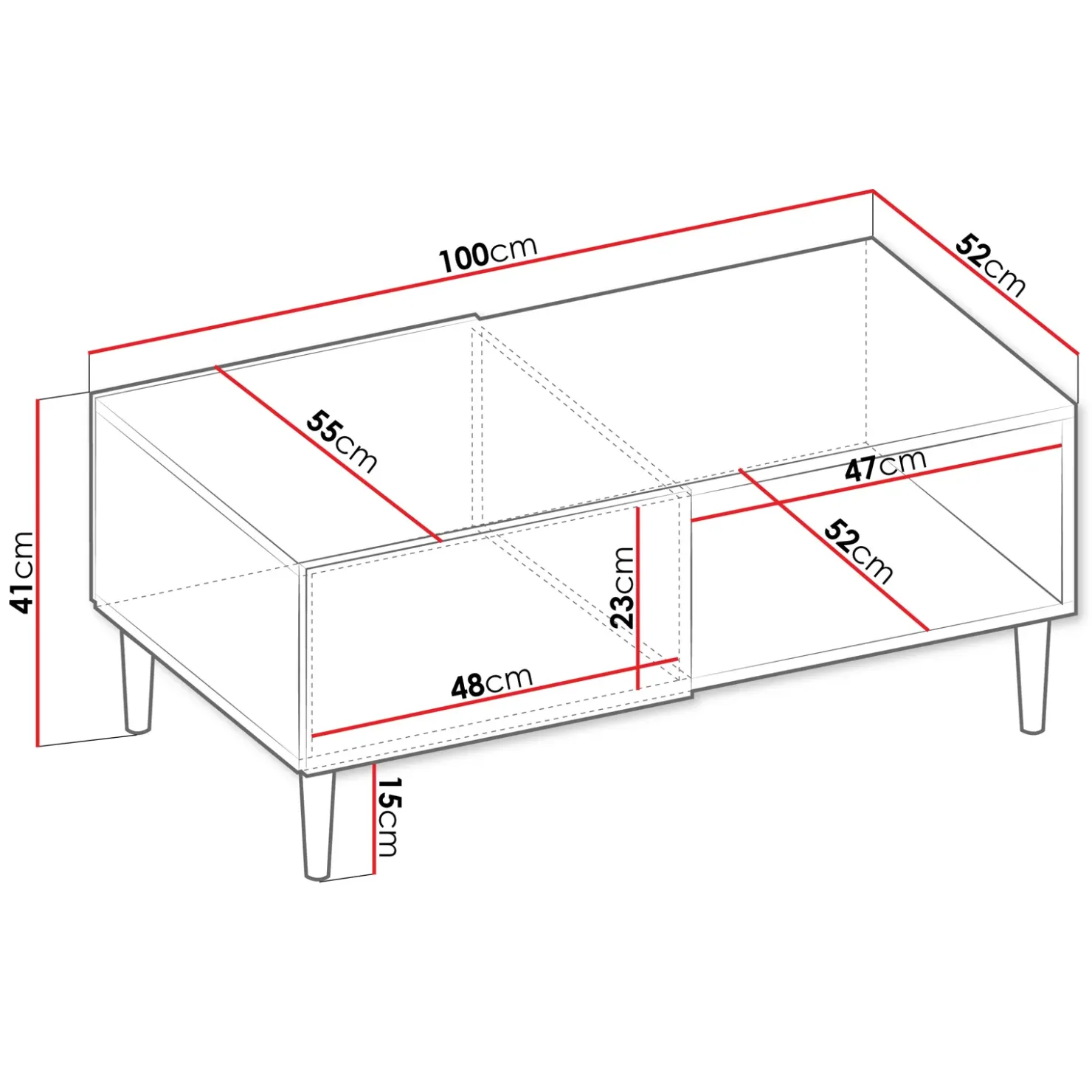 Garnero Arredamenti Tavolino da salotto 100x52cm 2 ante moderno nero Flippo Outlet