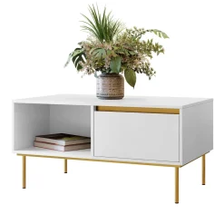 Garnero Arredamenti Tavolino da salotto 100x50cm 1 anta bianco oro Praga Bianco Opaco - Oro Online