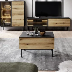 Garnero Arredamenti Tavolino da salotto 80x49cm 1 cassetto nero opaco rovere Amel Outlet