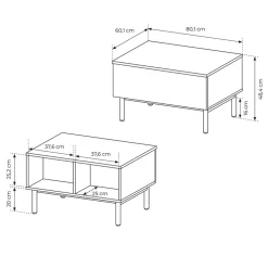 Garnero Arredamenti Tavolino da salotto 80x49cm 1 cassetto nero opaco rovere Amel Outlet
