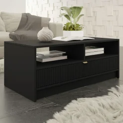 Garnero Arredamenti Tavolino da salotto 100x50cm con cassetto cannettato nero Athena Nero Opaco Outlet