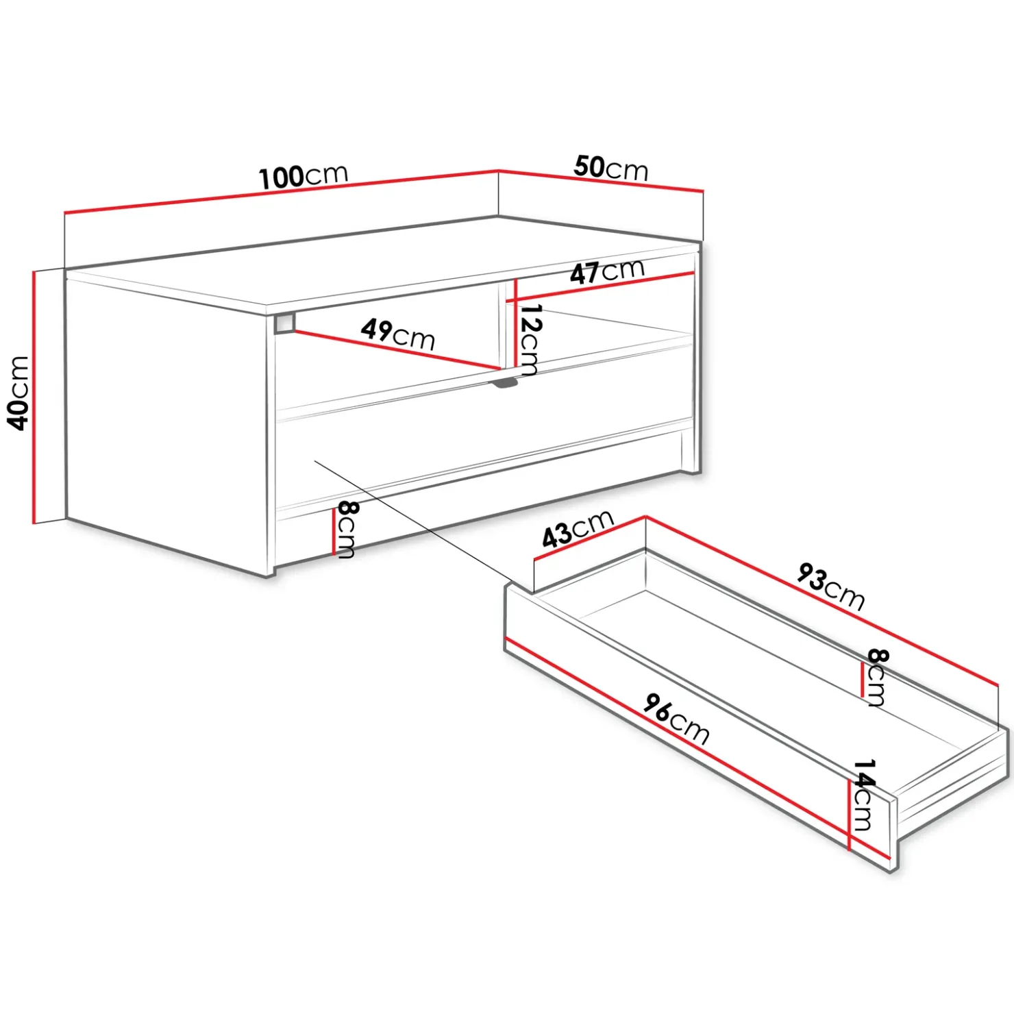 Garnero Arredamenti Tavolino da salotto 100x50cm con cassetto cannettato nero Athena Nero Opaco Outlet