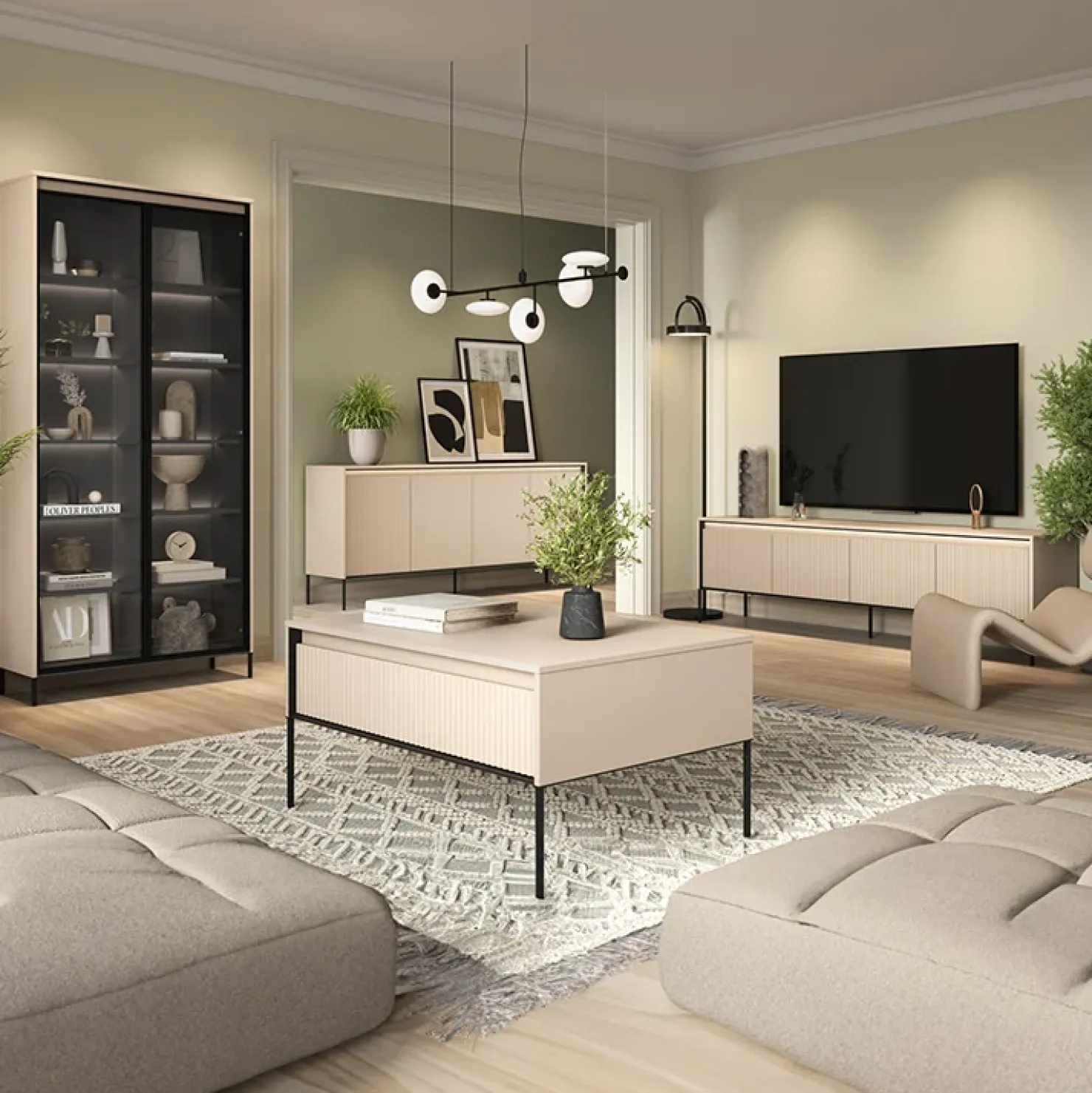 Garnero Arredamenti Tavolino da salotto 100x50cm cannettato nero Camelia Beige New