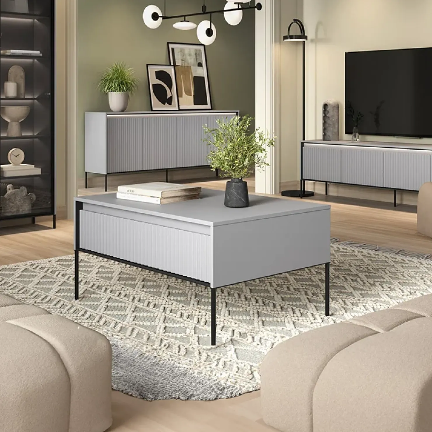 Garnero Arredamenti Tavolino da salotto 100x50cm cannettato nero Camelia Grigio Discount