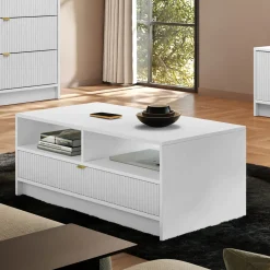Garnero Arredamenti Tavolino da salotto 100x50cm con cassetto cannettato bianco Athena Bianco Opaco Outlet