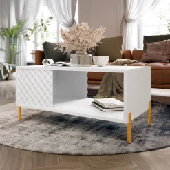 Garnero Arredamenti Tavolino da salotto 92x43cm con frontali decorati bianco Amsterdam Discount