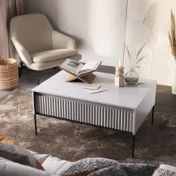 Garnero Arredamenti Tavolino da salotto 100x50cm cannettato nero Camelia Bianco Opaco Hot